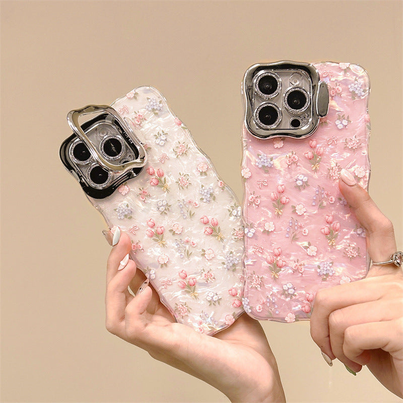 Wave Floral iPhone Case with Lens Bracket