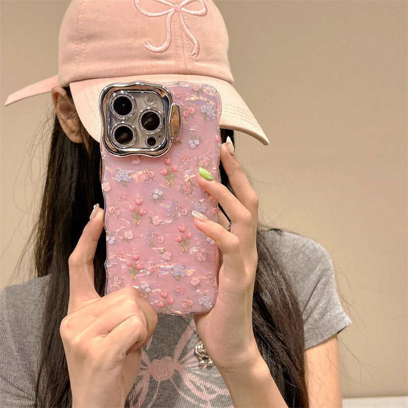Wave Floral iPhone Case with Lens Bracket